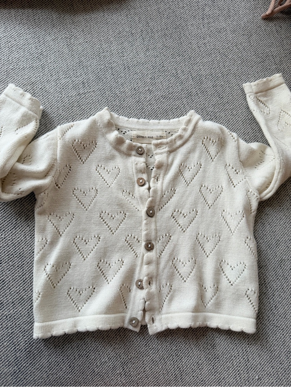 Quincy Mae Cream Heart Pointelle Baby Cardigan